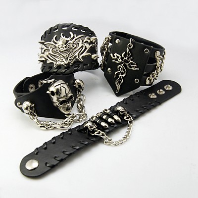 PandaHall Mixed Style Punk Bracelets, Men Leather Wristbands, Mixed Color, 220~225x30~55mm Alloy Multicolor