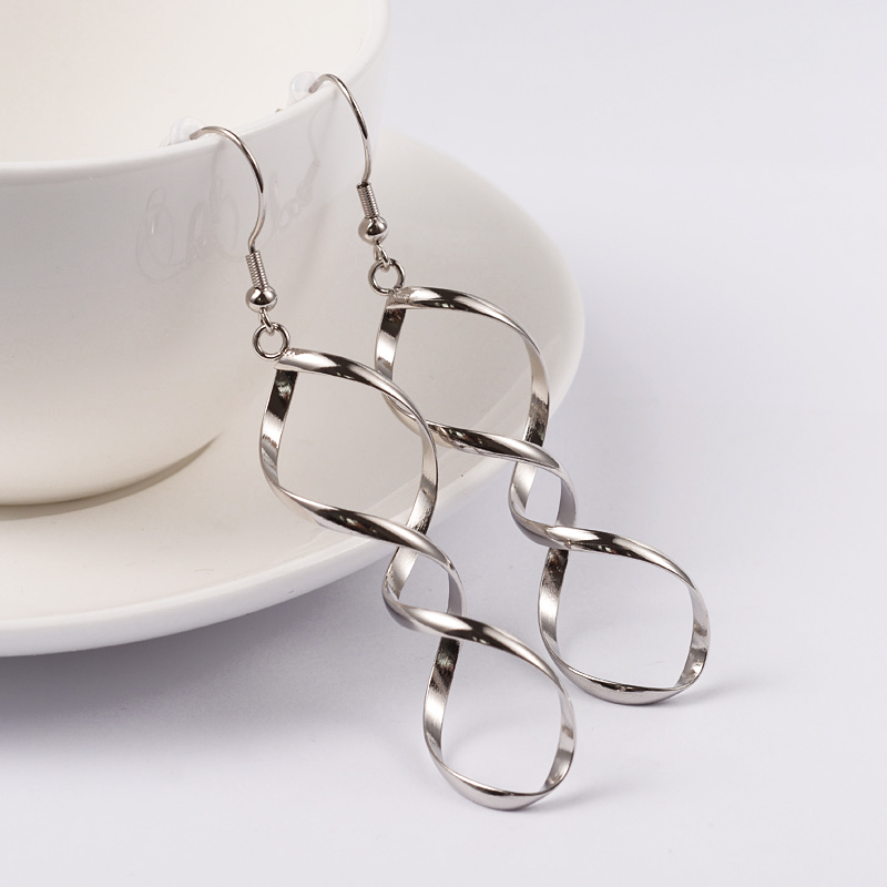 PandaHall Helix 304 Stainless Steel Dangle Earrings, Stainless Steel Color, 74mm, Pin: 0.8mm Stainless Steel