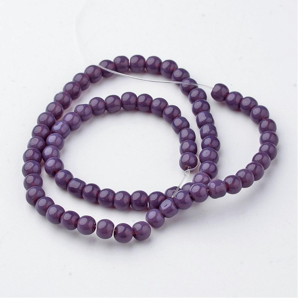 PandaHall Opaque Glass Bead Strands, Round, Dyed, DarkSlateBlue, 4mm, Hole: 1mm; about 72pcs/strand, 10.3" Glass Round Blue