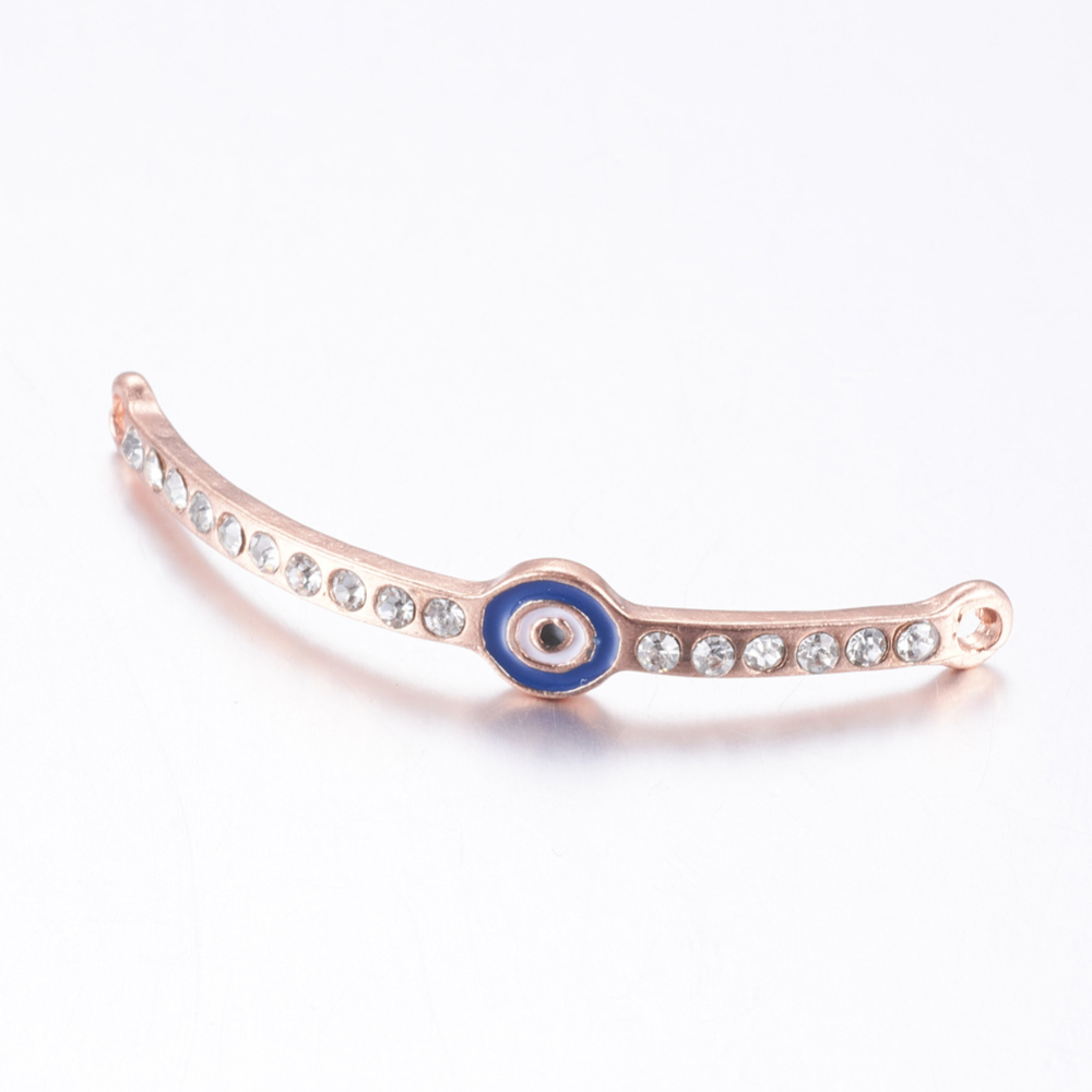 PandaHall Rose Gold Alloy Enamel Rhinestone Links, Curved Tube Links, MarineBlue, 49x7x2.5mm, Hole: 2mm Alloy Rhinestone+Enamel Tube Blue