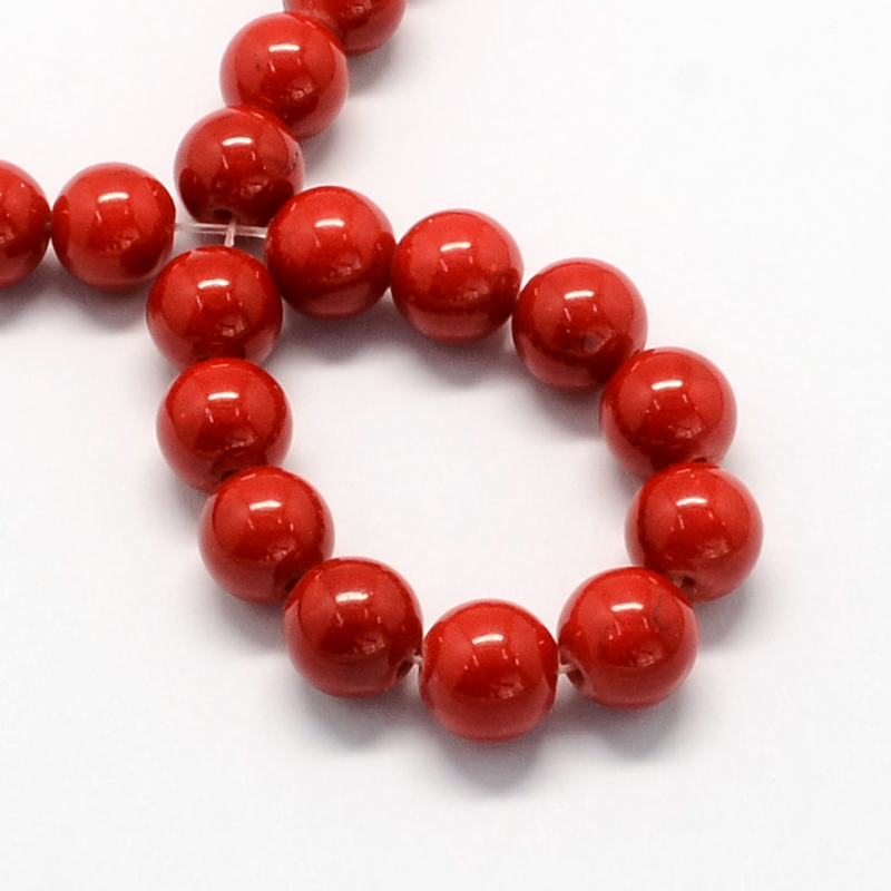 PandaHall Natural Dyed Mashan Jade Gemstone Bead Strands, Round, Red, 10mm, Hole: 1mm; about 40pcs/strand, 15.7" Mashan Jade Round Red