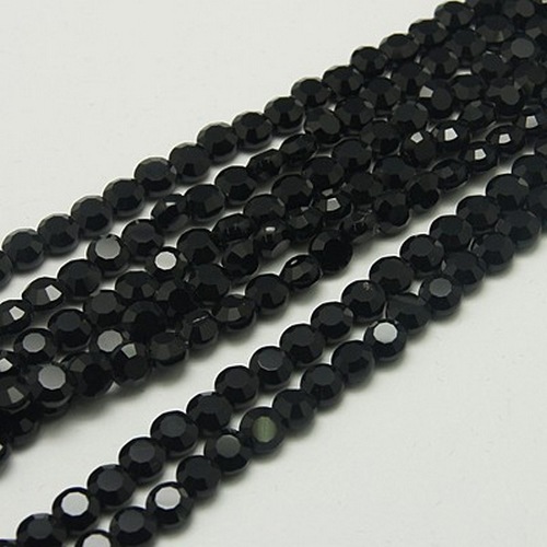 PandaHall Black Faceted Glass Beads Strands, Flat Round, 6x4mm, Hole: 1mm Glass Flat Round Black
