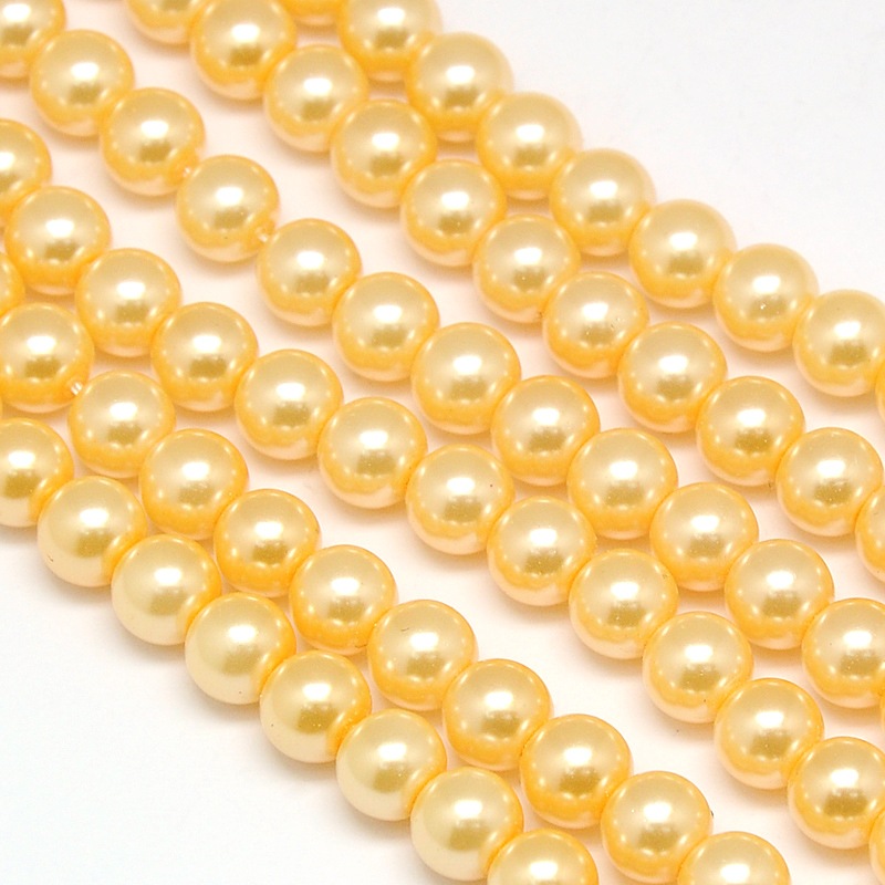 PandaHall Environmental Dyed Glass Pearl Round Bead Strands, Cotton Cord Threaded, Yellow, 10mm, Hole: 0.7~1.1mm; about 42pcs/strand, 15"...