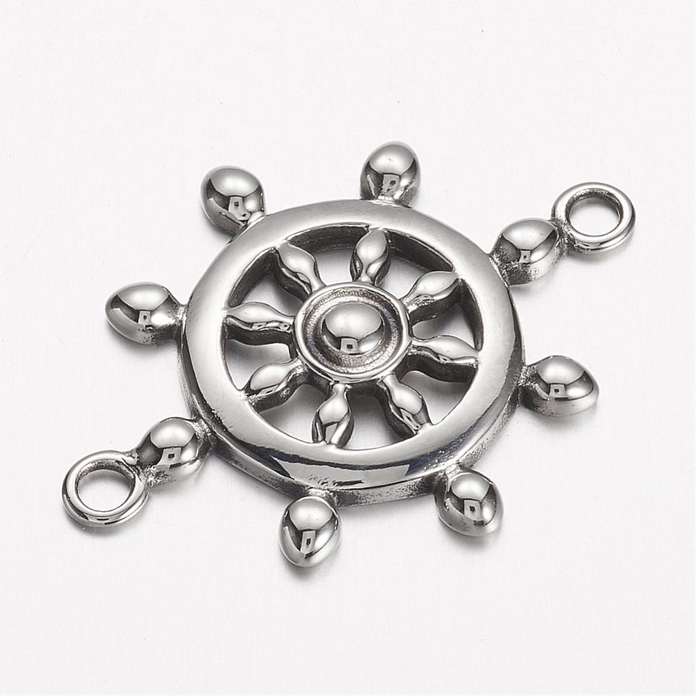 PandaHall 304 Stainless Steel Links, Helm, Stainless Steel Color, 41x30.5x4mm, Hole: 3mm Stainless Steel Anchor & Helm