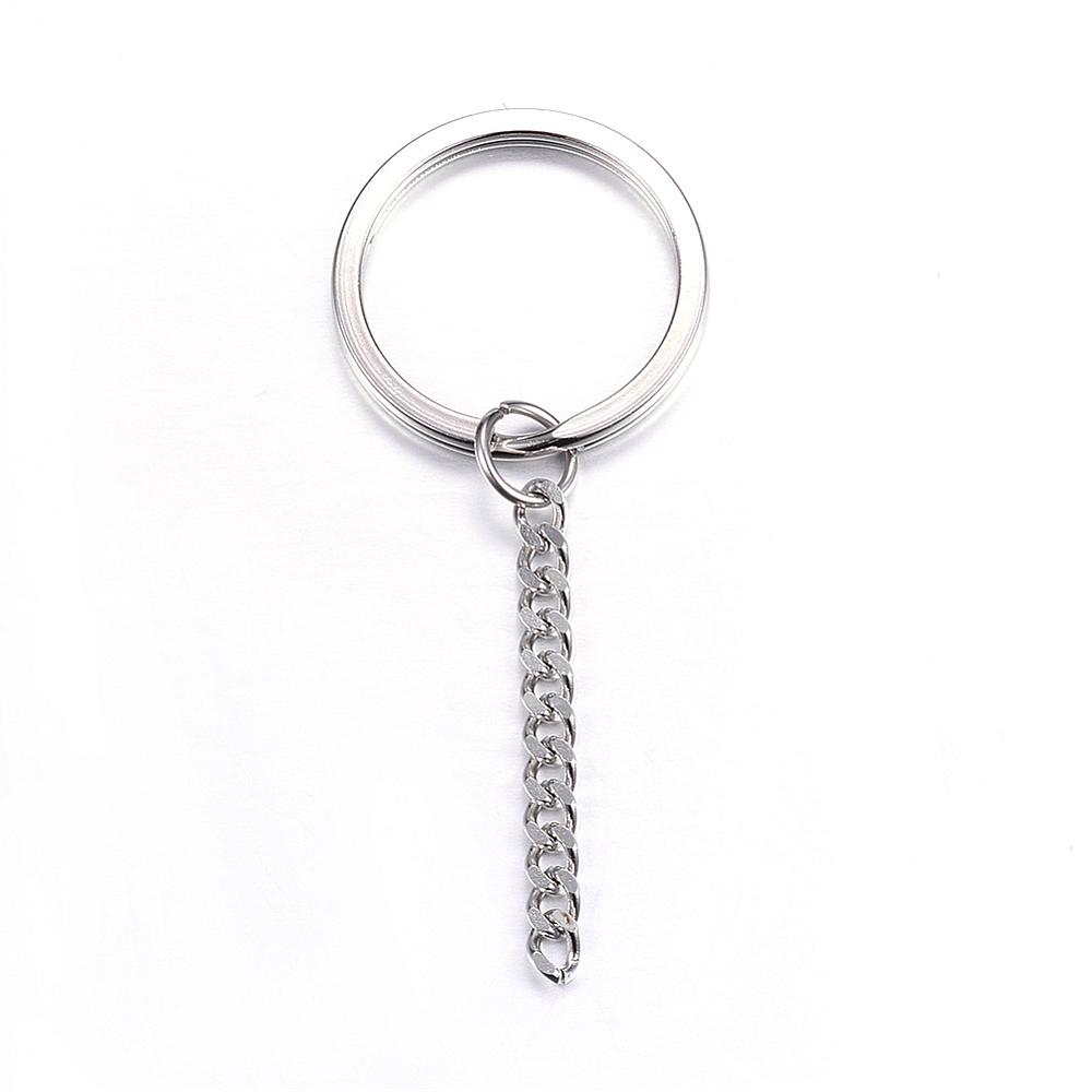 PandaHall 304 Stainless Steel Key Chain Ring, Faceted, Ring, Stainless Steel Color, 73mm Stainless Steel Ring