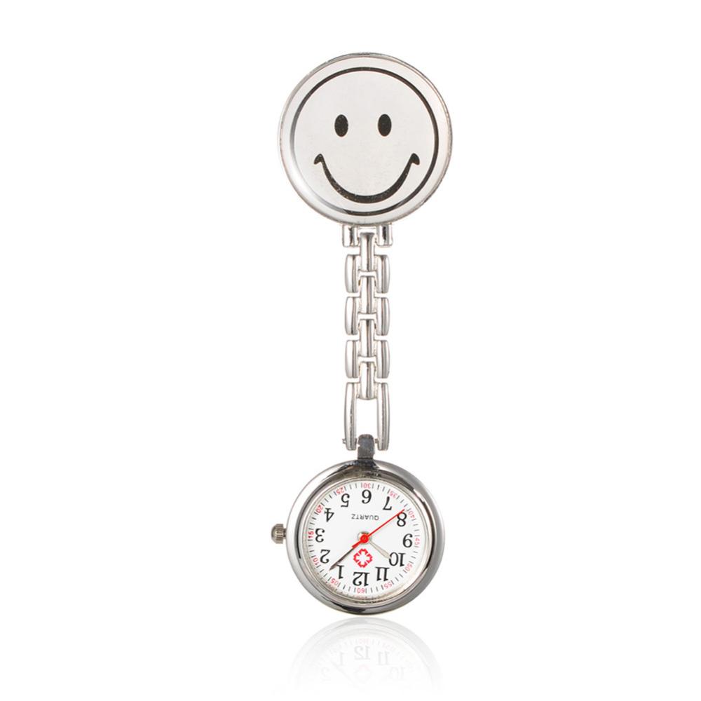PandaHall Alloy Smiley Nurse Table Pocket Watches, with Alloy Enamel Table, Metal Chains and Iron Clips, Flat Round, White, 91mm; Watch Head...