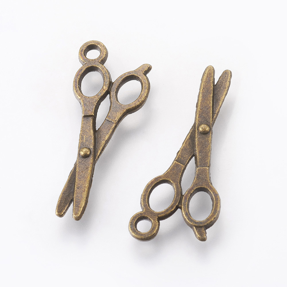 PandaHall Alloy Pendants, Nickel Free, Scissors, Antique Bronze, 27x10x2mm, Hole: 2mm Alloy Tool