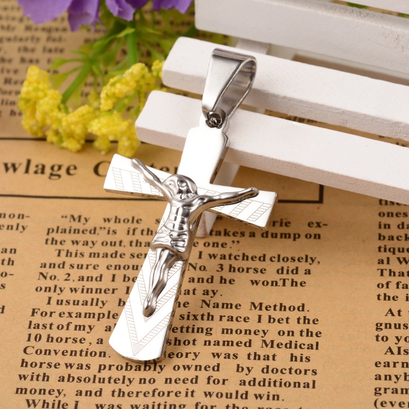 PandaHall 304 Stainless Steel Crucifix Cross Pendants, Stainless Steel Color, 29x45x4.5mm, Hole: 7x10mm Stainless Steel Cross