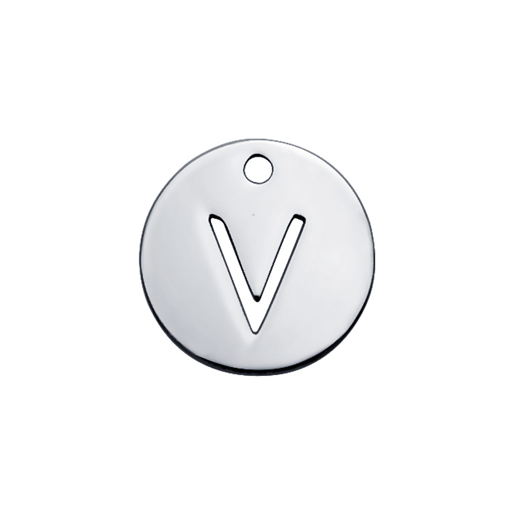 PandaHall 304 Stainless Steel Charms, Flat Round with Letter, Stainless Steel Color, Letter.V, 12x1mm, Hole: 1.5mm Stainless Steel Flat...