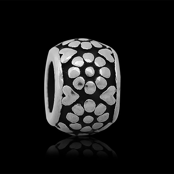 PandaHall Vintage Rondelle with Flower 316 Stainless Steel European Beads, Large Hole Beads, Antique Silver, 9x6mm, Hole: 5mm Stainless...