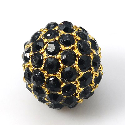 PandaHall Alloy Rhinestone Beads, Grade A, Round, Golden Metal Color, Jet, 10mm Alloy+Rhinestone Round