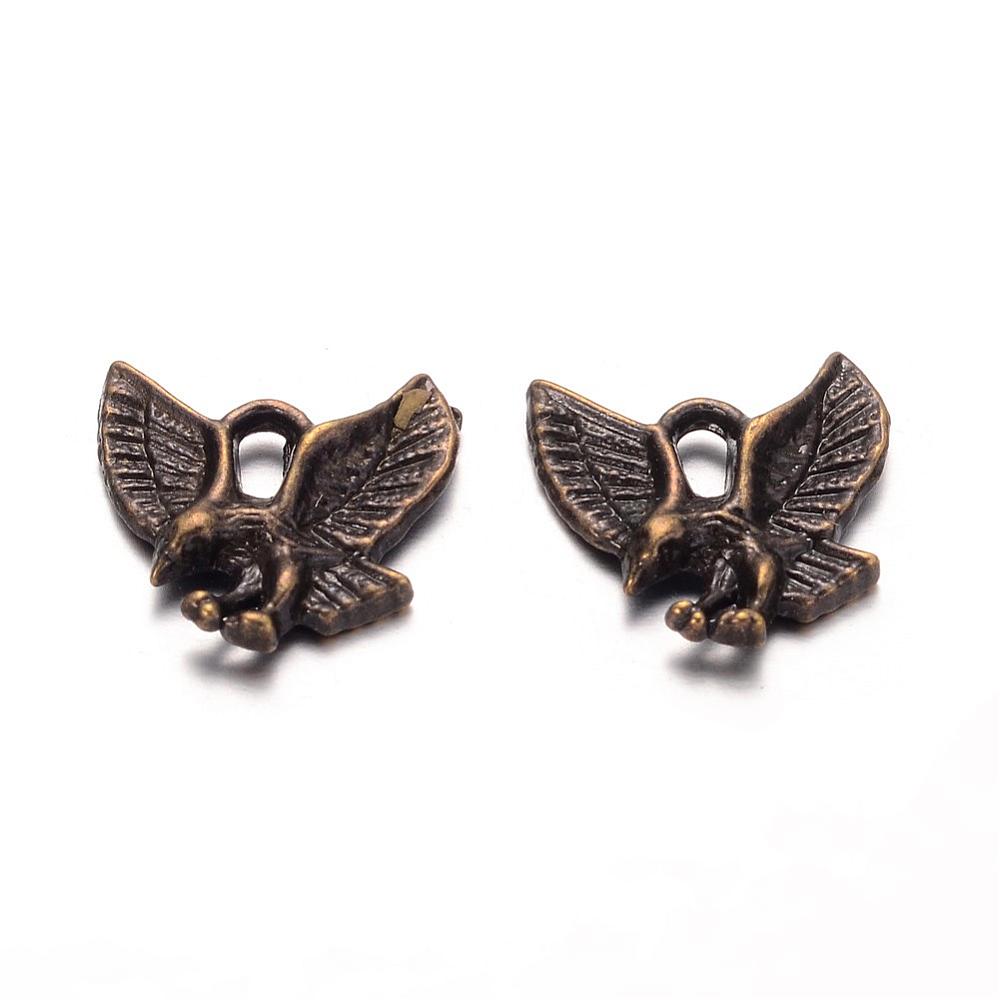 PandaHall Tibetan Style Pendants,  NIcekl Free & Lead Free, Eagle/Hawk Charm, Antique Bronze, 13x13x2mm, Hole: 2mm Alloy Animal
