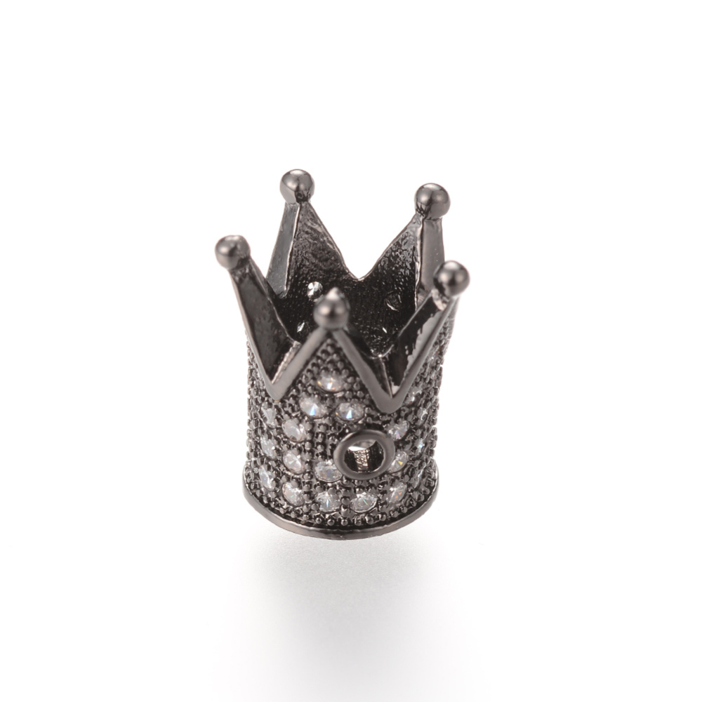 PandaHall Brass Micro Pave Cubic Zirconia Beads, Crown, Gunmetal, 12x10mm, Hole: 1~5mm Brass+Cubic Zirconia Crown