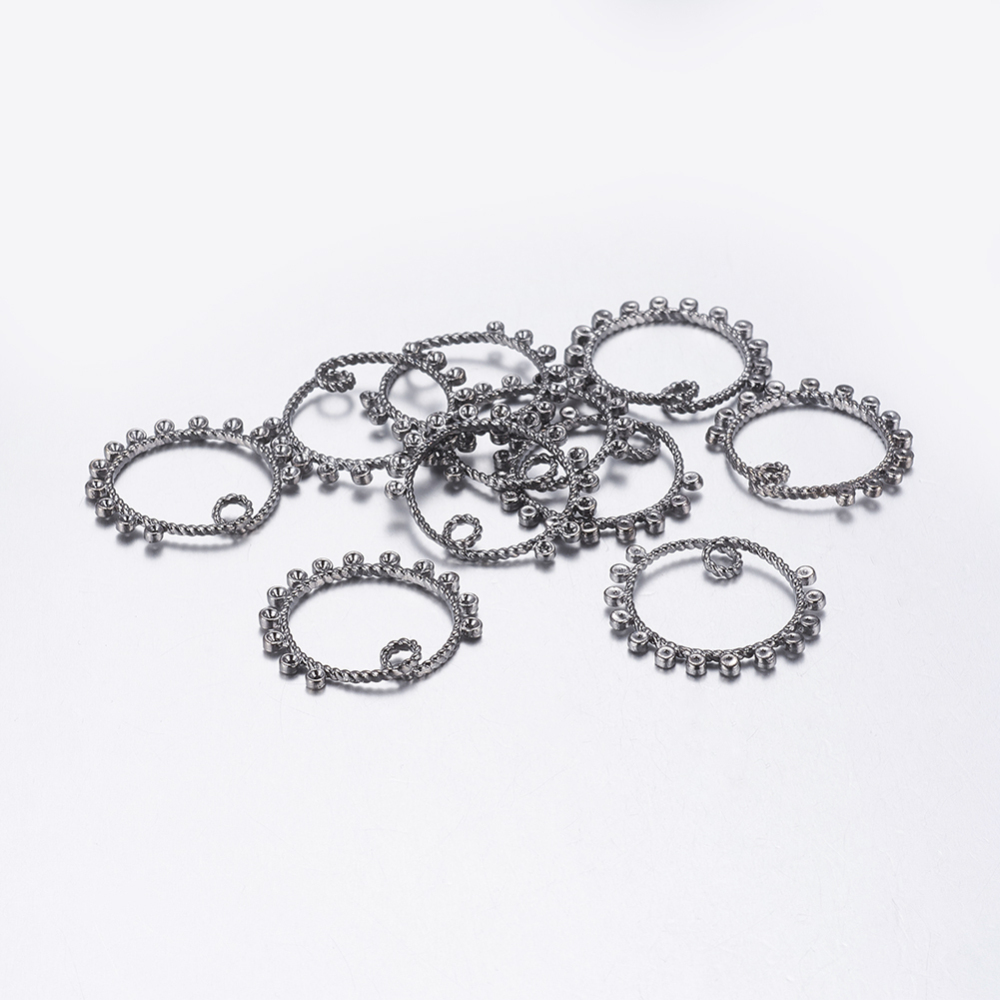 PandaHall Ring Alloy Pendant Rhinestone Settings, Gunmetal, about 26mm long, 25mm wide, 3mm thick, hole: 3mm; Fit for 1mm rhinestone Alloy...