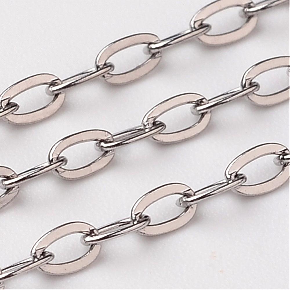 PandaHall 304 Stainless Steel Cable Chains, Decorative Chain, Stainless Steel Color, 3x1.6x0.4mm Stainless Steel