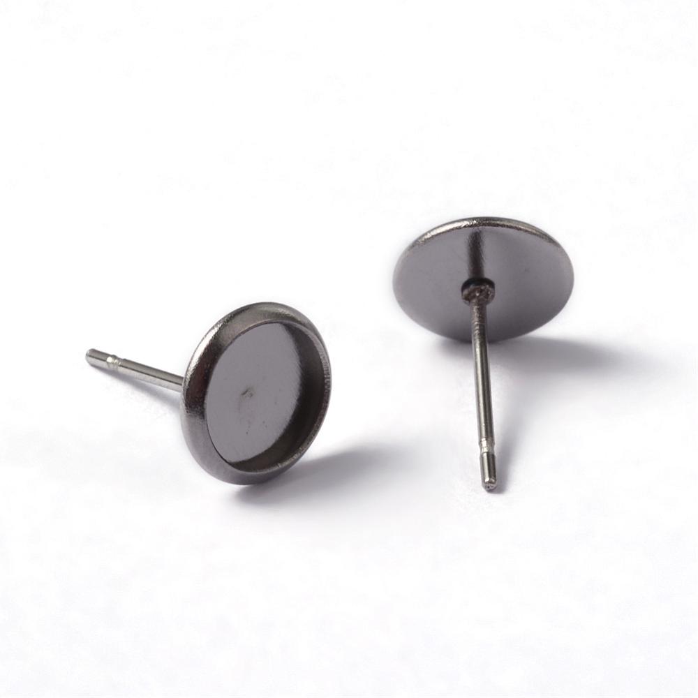 PandaHall 304 Stainless Steel Stud Earring Settings, Stainless Steel Color, 11.5mm; Pin: 0.8mm; Tray: 10mm Stainless Steel