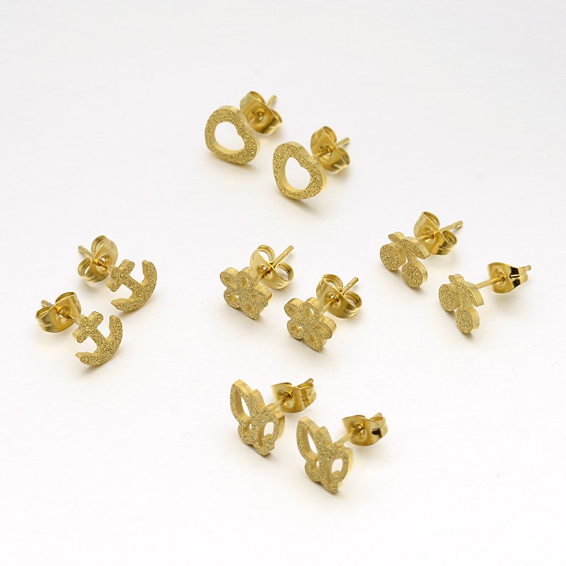 PandaHall 304 Stainless Steel Stardust Ear Studs, Mixed, Golden, 7~11x6~9x1.5mm; Pin: 0.7mm Stainless Steel