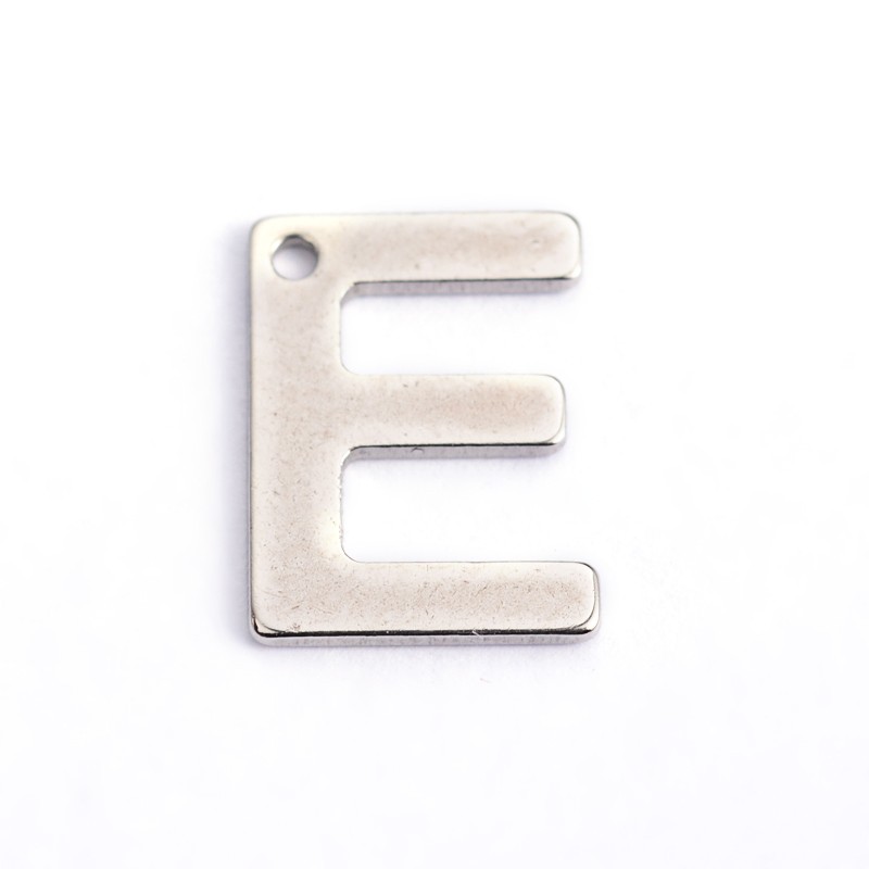 PandaHall 304 Stainless Steel Letter Charms, Letter.E, 11x8x0.8mm, Hole: 1mm Stainless Steel Alphabet