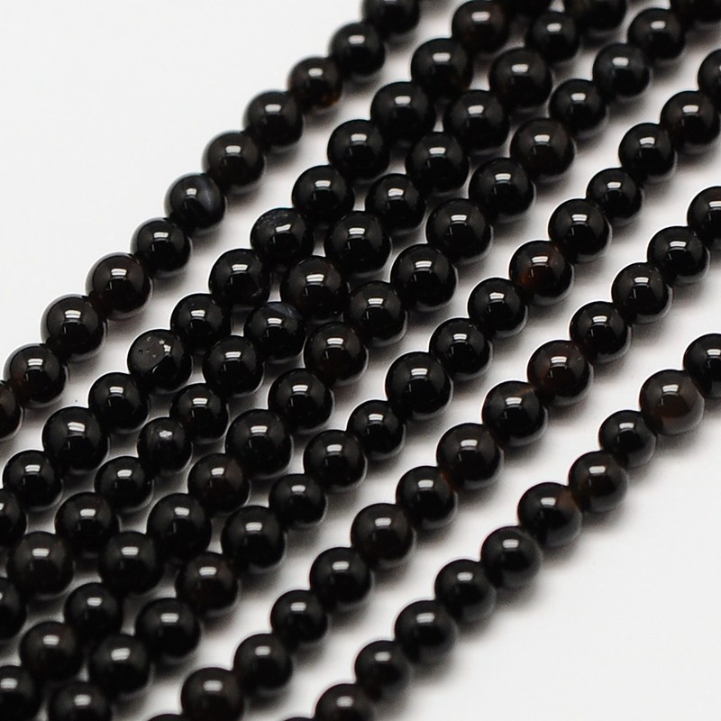 PandaHall Natural Black Agate Round Bead Strands, Dyed, 3mm, Hole: 0.8mm; about 126pcs/strand, 16" Black Agate Round Black