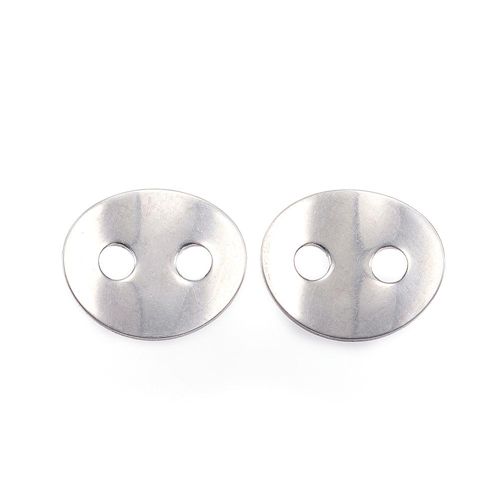 PandaHall 2-Hole 304 Stainless Steel Sewing Buttons, Flat Oval, Stainless Steel Color, 14x12mm, Hole: 3mm Stainless Steel Oval
