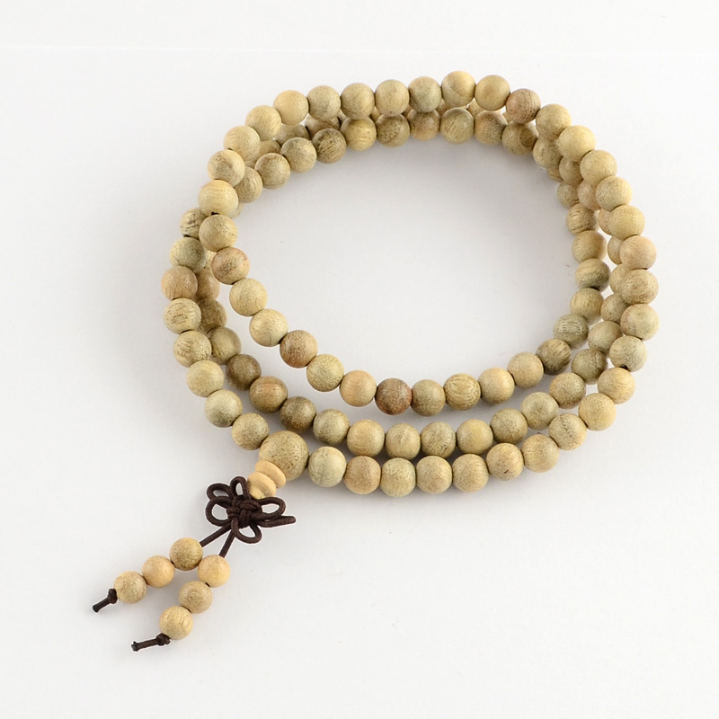 PandaHall Dual-use Items, Wrap Style Buddhist Jewelry Camphorwood Round Beaded Bracelets or Necklaces, Wheat, 840mm Wood Orange