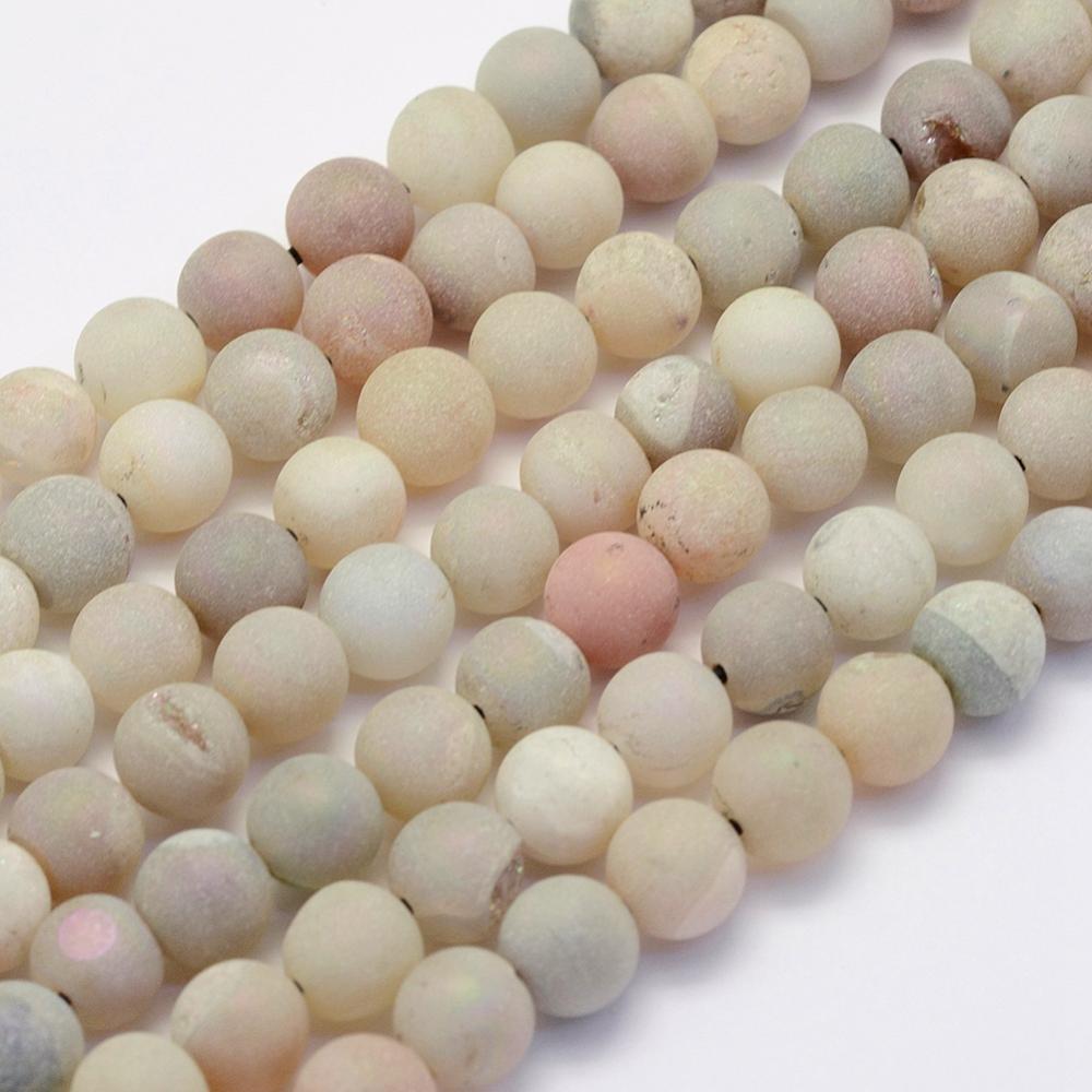 PandaHall Electroplate Natural Druzy Agate Beads Strands, Round, Frosted, Rainbow Plated, 10mm, Hole: 1mm; about 38pcs/strand, 15.7''(40cm)...