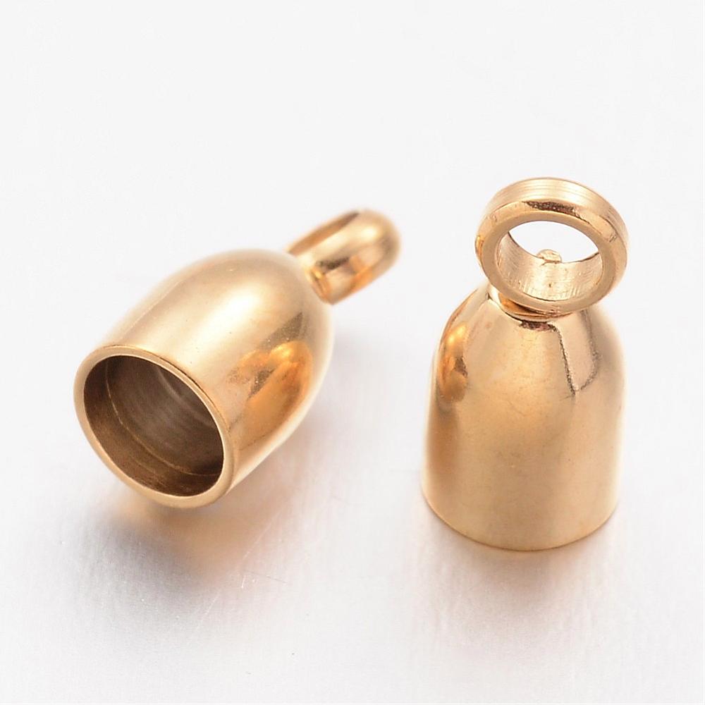 PandaHall 304 Stainless Steel Cord Ends, Oval, Golden, 8x4mm, Hole: 1.5mm; 3mm inner diameter Stainless Steel