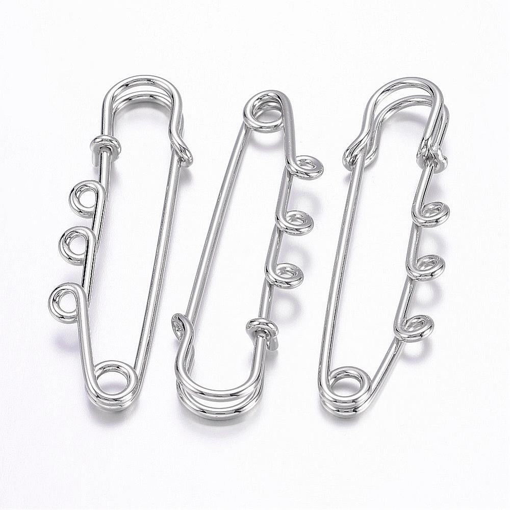 PandaHall Iron Brooch Findings, Nice for DIY Brooch Making, Kilt Needles, Platinum Color, about 52mm long, 15mm wide, hole: 2~4mm, Pin...