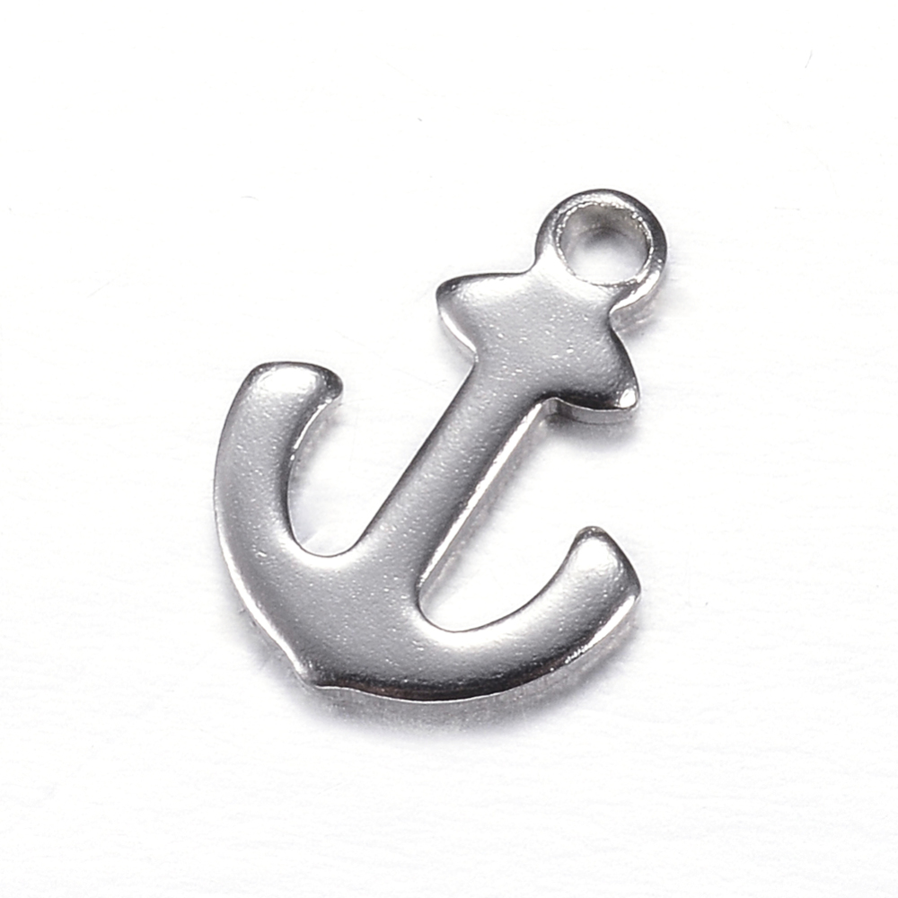 PandaHall 304 Stainless Steel Charms, Anchor, Stainless Steel Color, 12x9x1mm, Hole: 1.5mm Stainless Steel Anchor & Helm