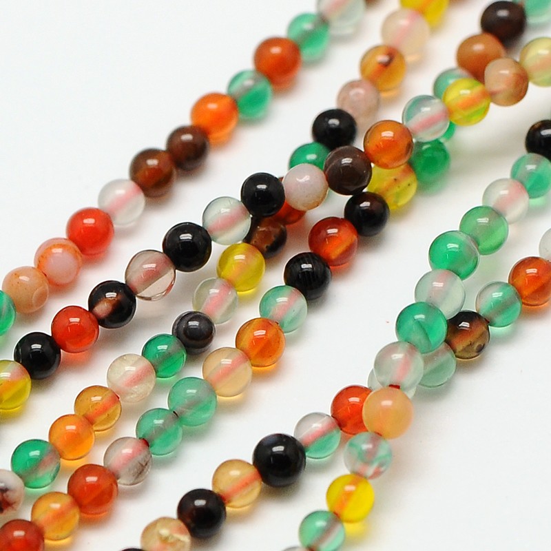 PandaHall Natural Agate Round Bead Strands, Dyed, 3mm, Hole: 0.8mm; about 126pcs/strand, 16" Natural Agate Round