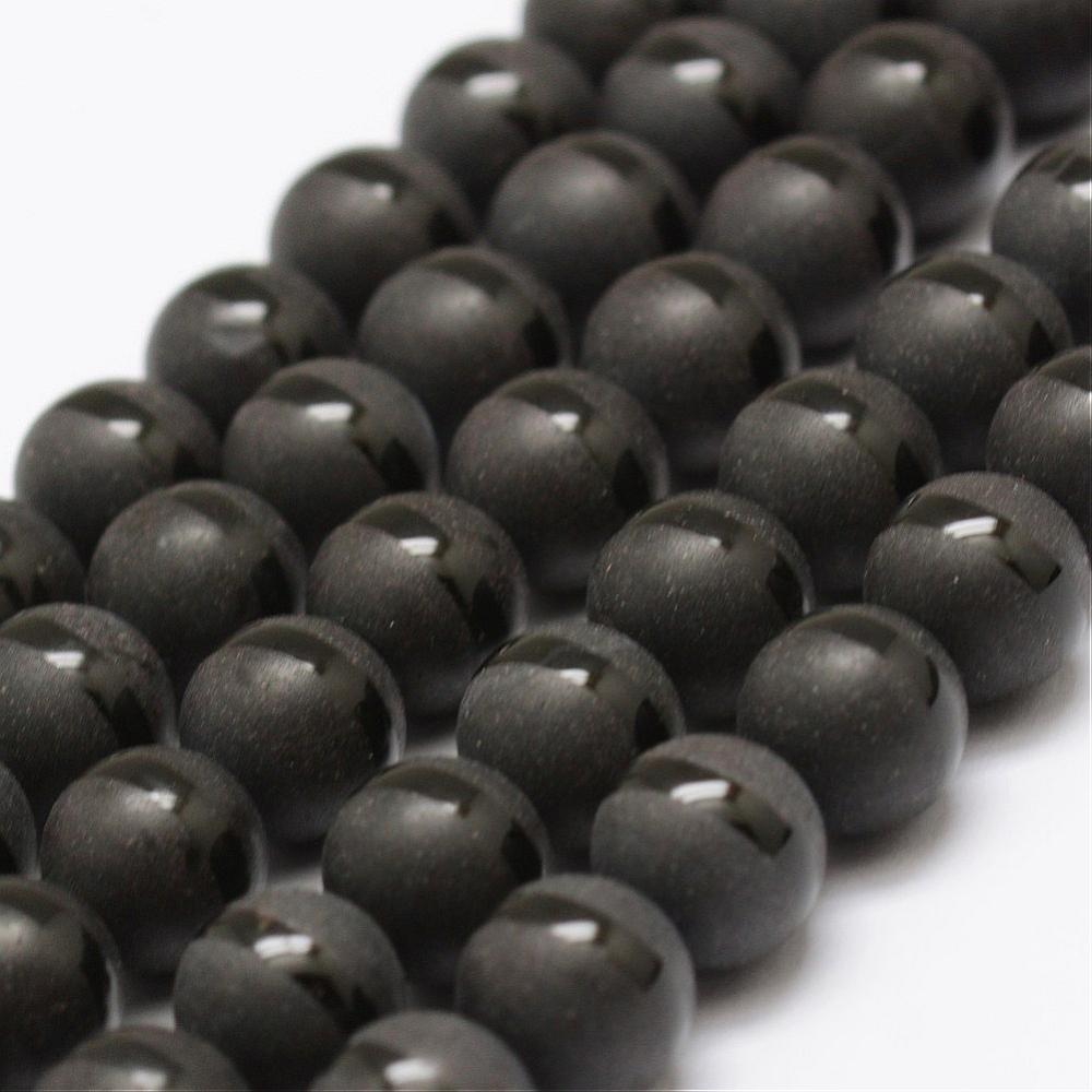 PandaHall Natural Agate Beads Strands, Round, Dyed & Heated, 8mm, Hole: 1mm; about 48pcs/strand, 14.96"(38cm) Natural Agate Round Black