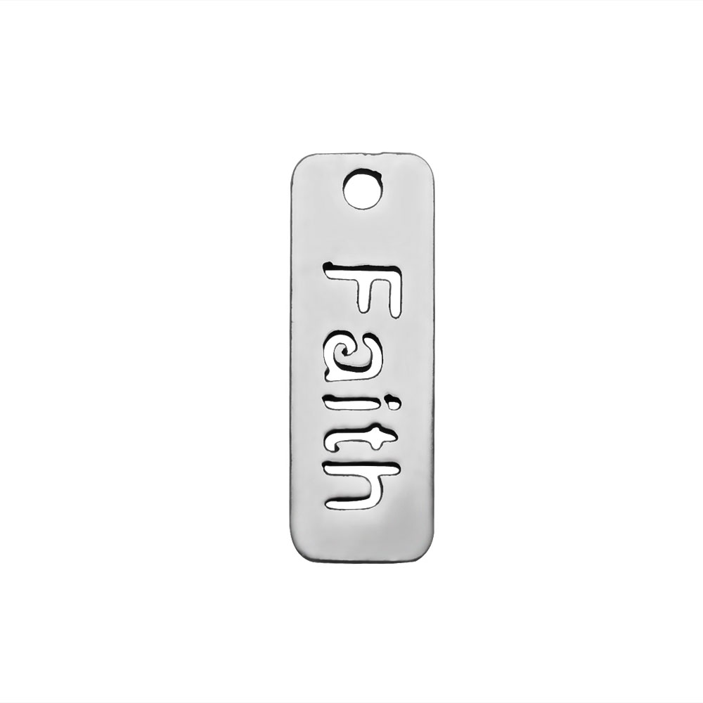 PandaHall 304 Stainless Steel Pendants, Rectangle with Word Paith, Stainless Steel Color, 17x6x1mm, Hole: 1.5mm Stainless Steel Rectangle