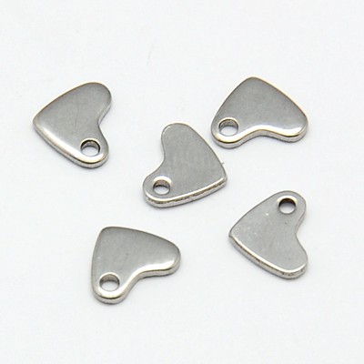 PandaHall 304 Stainless Steel Charms, Heart, Stainless Steel Color, 5x7x1mm, Hole: 0.5mm Stainless Steel Heart