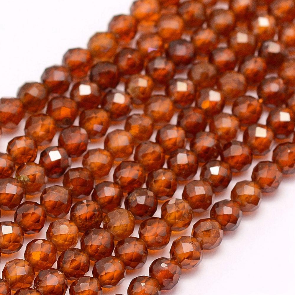 PandaHall Natural Garnet Beads Strands, Faceted, Round, 2mm, Hole: 0.5mm; about 210~220pcs/strand, 15.7"(40cm) Garnet Round Orange