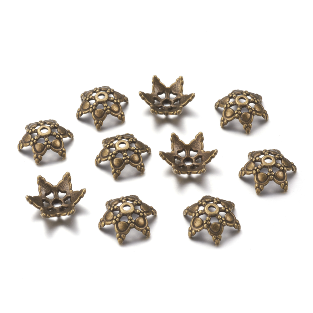 PandaHall Tibetan Antique Bronze Metal Caps, Lead Free & Cadmium Free, 17mm in diameter, 6mm thick, hole: 2mm Alloy