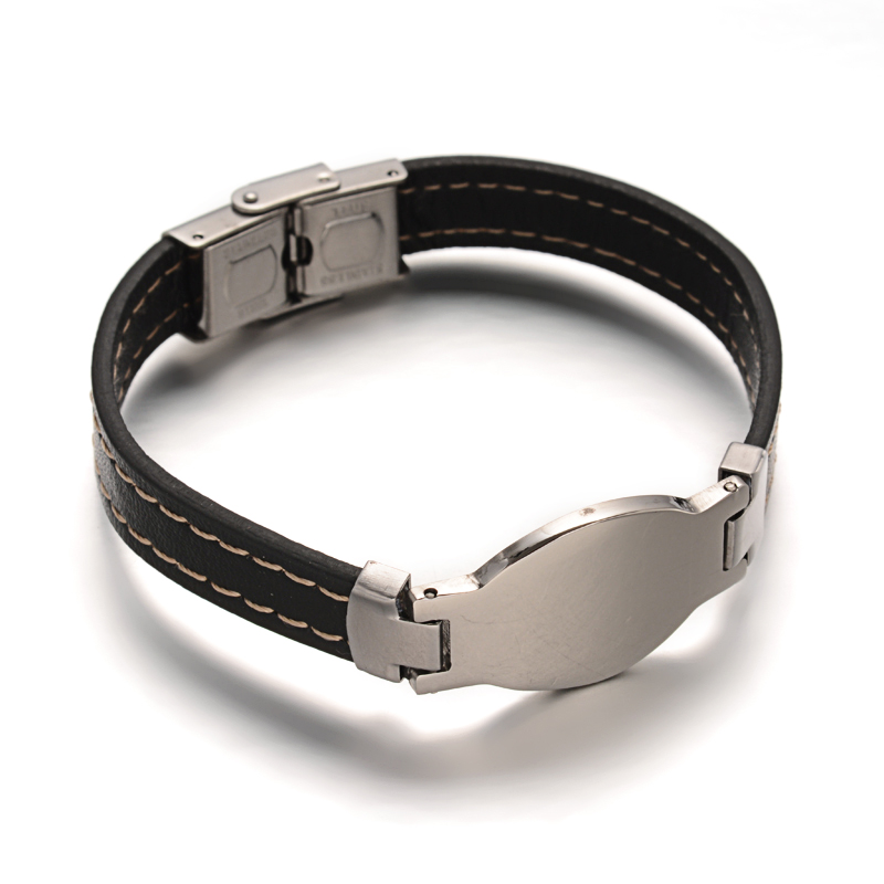 PandaHall PU Leather Cord Bracelets, with 304 Stainless Steel Links and Watch Band Clasps, Stainless Steel Color, 205x10mm Imitation Leather...