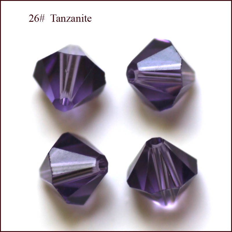 PandaHall Imitation Austrian Crystal Beads, Grade AAA, Faceted, Bicone, Indigo, 4x4mm, Hole: 1mm Glass Bicone Purple