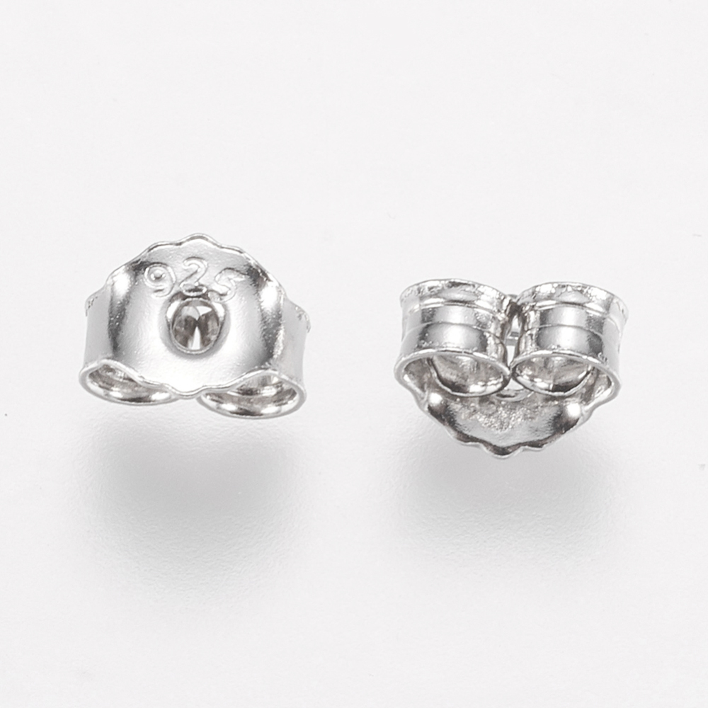 PandaHall 925 Sterling Silver Ear Nuts, Real Platinum Plated, 5x4x3mm, Hole: 0.8mm Sterling Silver