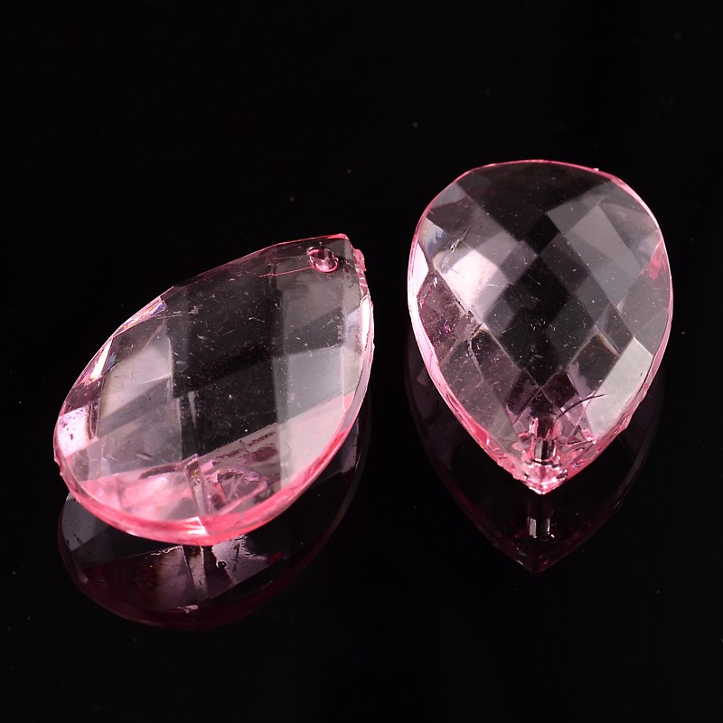 PandaHall Transparent Acrylic Pendants, Faceted, Drop, Pink, about 37.5mm long, 21.5mm wide, 10mm thick, hole: 2mm, about 125pcs/500g...