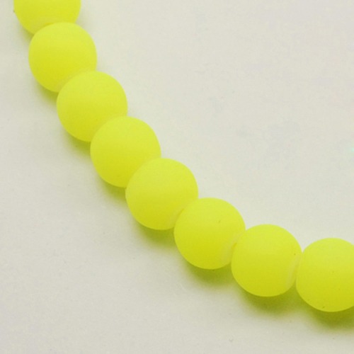 PandaHall Glass Bead Strands, Rubber Style Neon Glass Beads, Round, Yellow, 8mm, Hole: 1mm; about 105pcs/strand, 33" Glass Round Yellow