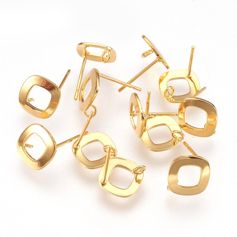 PandaHall 304 Stainless Steel Stud Earring Findings, Rhombus, Golden, 12mm, Hole: 1.2mm Stainless Steel