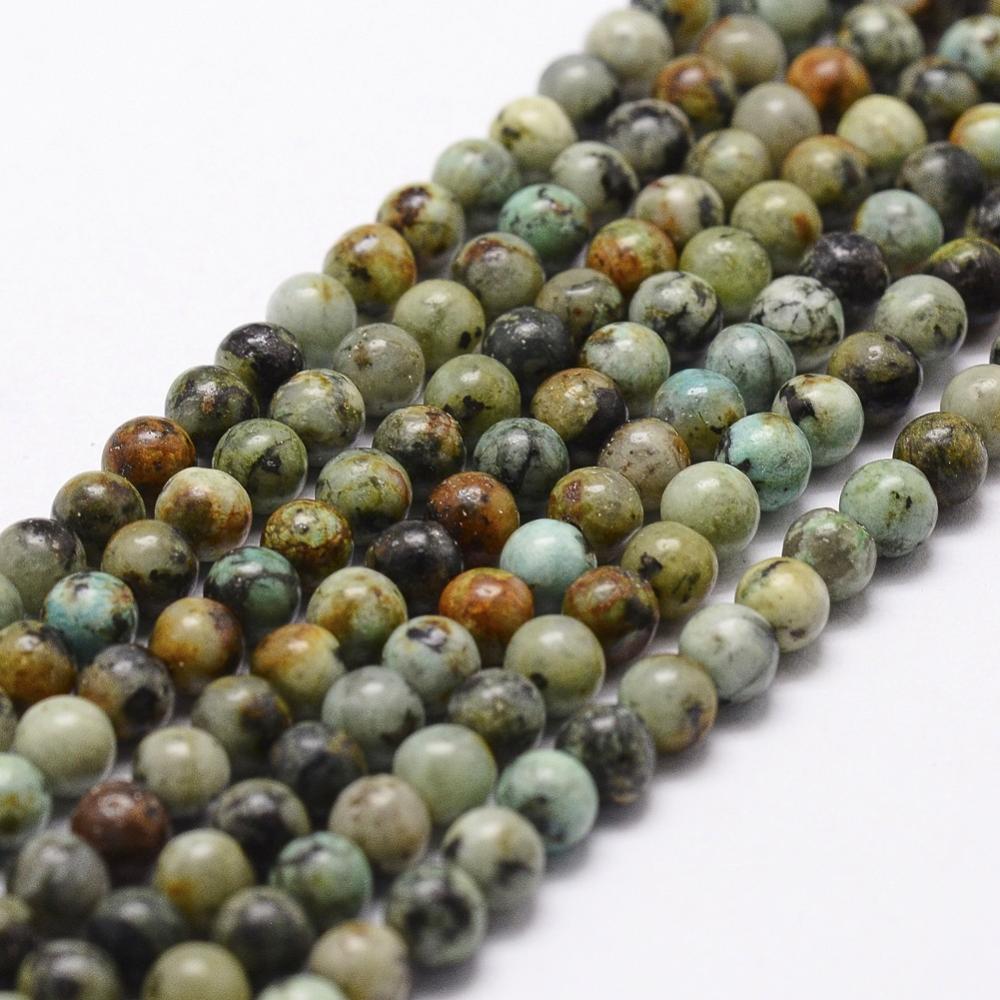 PandaHall Natural African Turquoise Beads Strands, Round, 8mm, Hole: 1mm; about 48pcs/strand, 15" African Turquoise Round