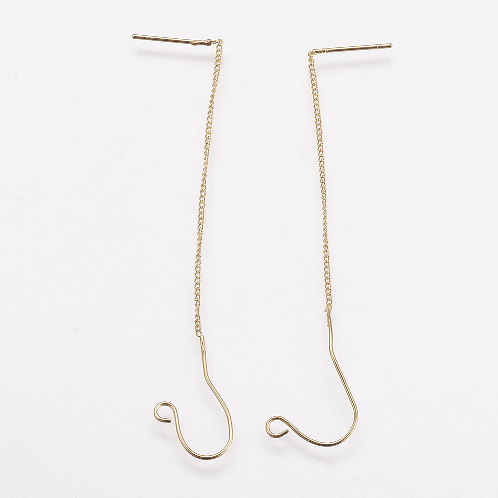 PandaHall Brass Chain Earstud Findings, Real Gold Plated, 78.5x1mm, Hole: 2mm; Pin: 0.5mm Brass