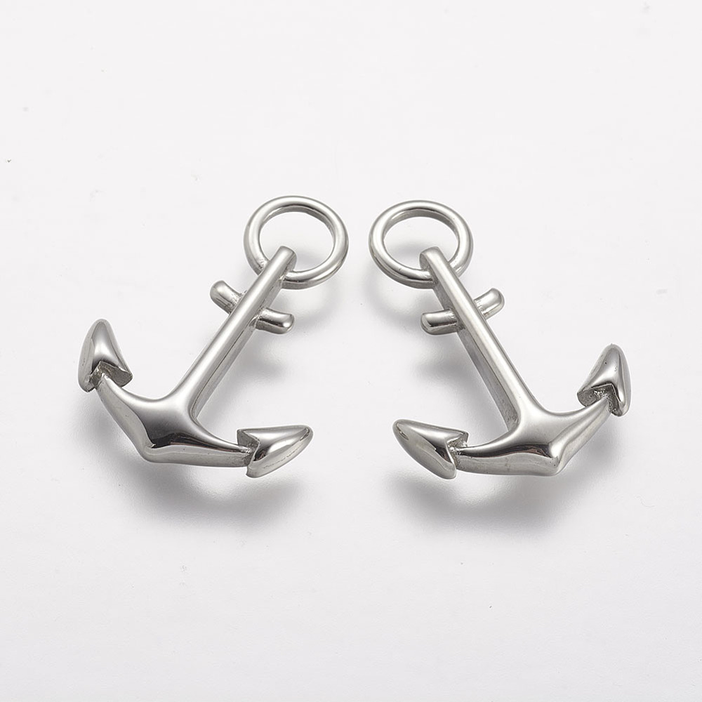 PandaHall 304 Stainless Steel Pendants, Anchor, Stainless Steel Color, 29.5x20.5x4.5mm, Hole: 6mm Stainless Steel Anchor & Helm