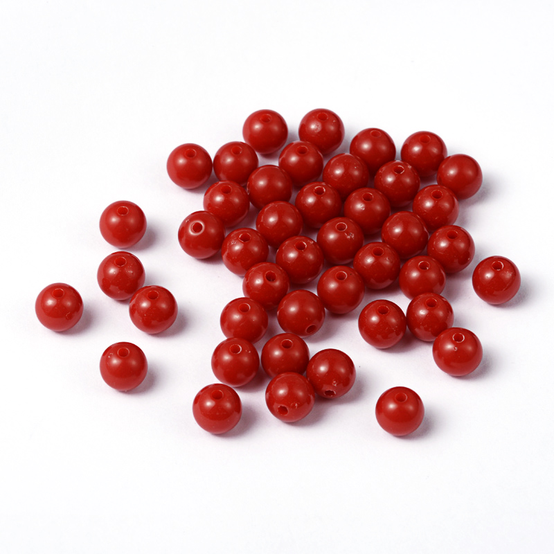 PandaHall Opaque Red Round Acrylic Spacer Beads, Size: about 8mm in diameter, Hole: 1.5mm(Range: 1.3~1.8mm) Acrylic Round Red