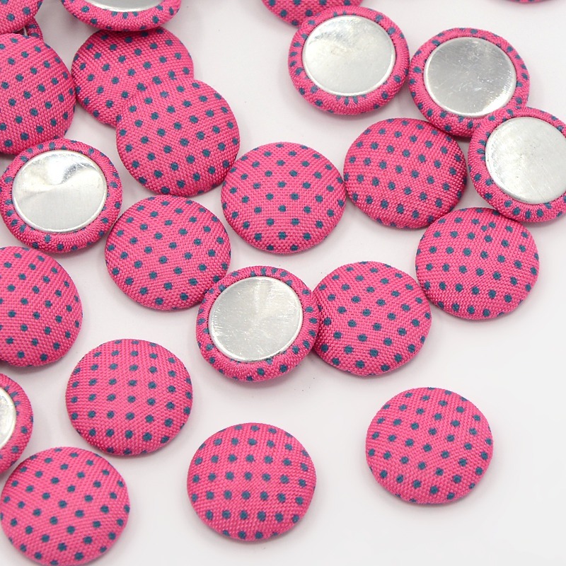 PandaHall Scrapbook Embellishments Garment Accessories FlatBack Half Round Dome Polka Dot Cloth Fabric Covered Cabochons, with Aluminum...