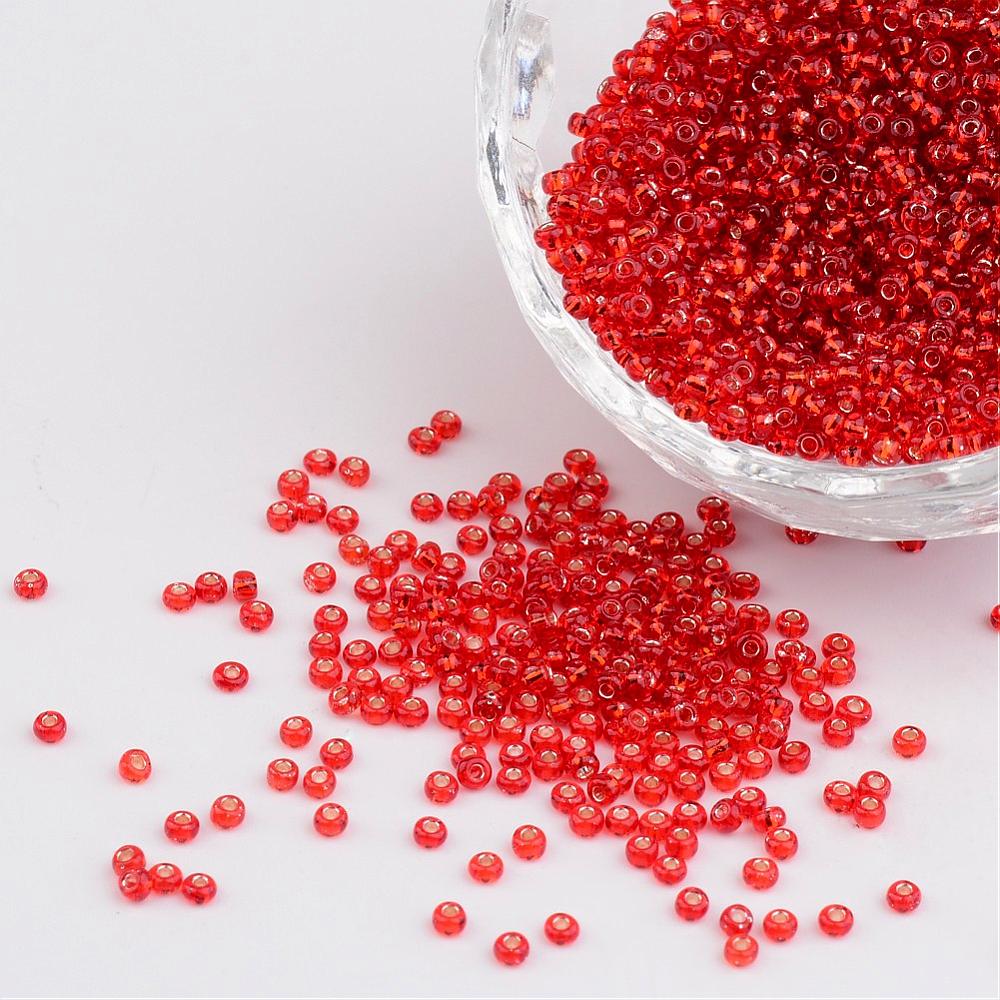 PandaHall FGB&reg Seed Beads, DarkRed 11/0 Round Transparent Glass Seed Beads, Grade A, Silver Lined Round Hole, 2x1.5mm, Hole: 0.3mm; about...