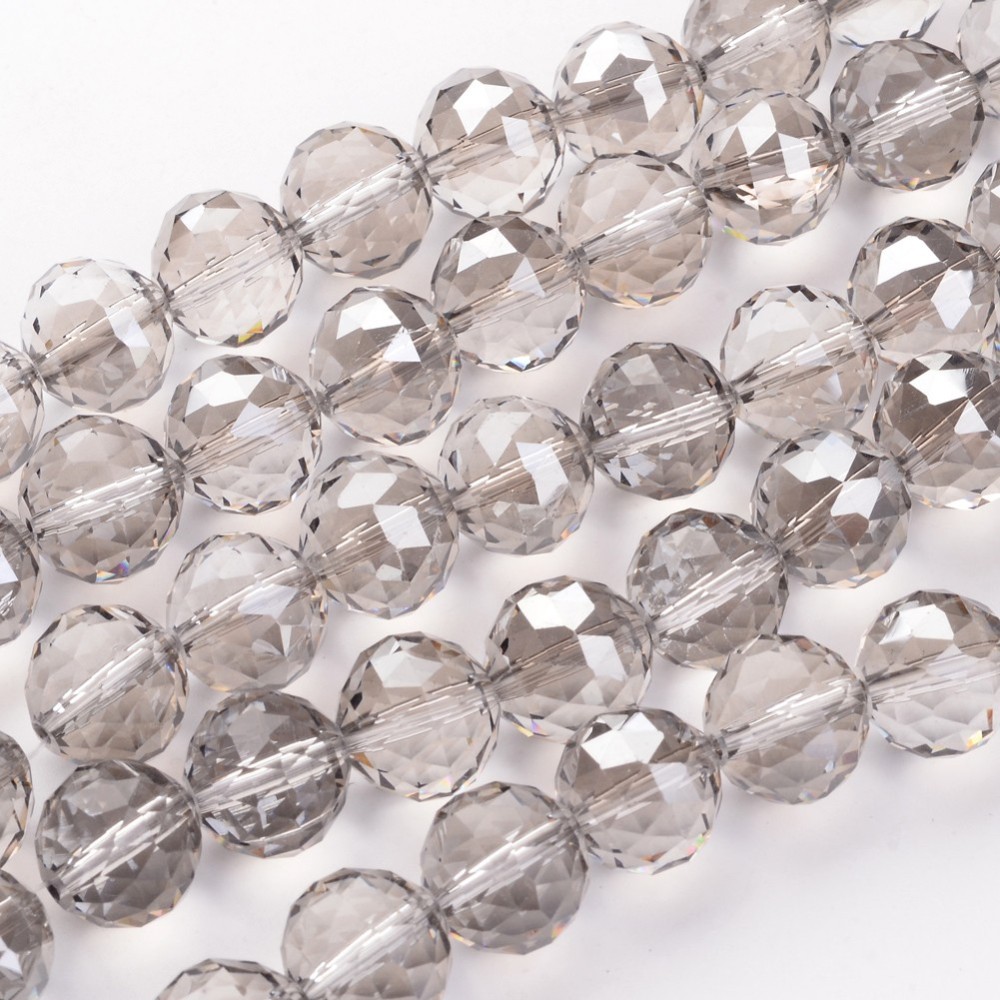 PandaHall Electroplate Glass Bead Strands, Pearl Luster Plated, Faceted, Drop, LightGrey, 13.5mm, Hole: 2mm; about 18pcs/strand, 9"(23cm)...
