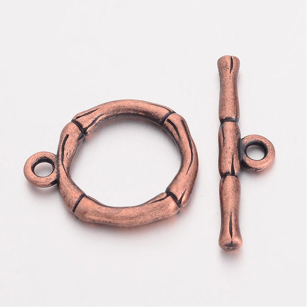 PandaHall Alloy Toggle Clasps, Lead Free and Cadmium Free, Red Copper Color, Size: Ring: about 20.5x17mm, Hole: 2mm, Bar: 26x6x3mm, Hole...