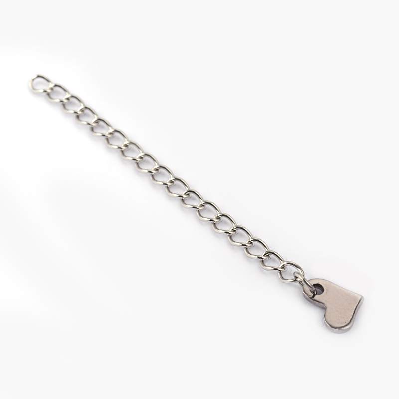 PandaHall 304 Stainless Steel Extender Chains, with Heart Charms, Stainless Steel Color, 58x3mm Stainless Steel